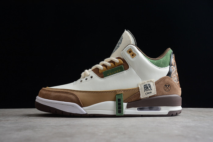 Air Jordan 3 Retro SE White Dark Brown Green Shoes 398614-500